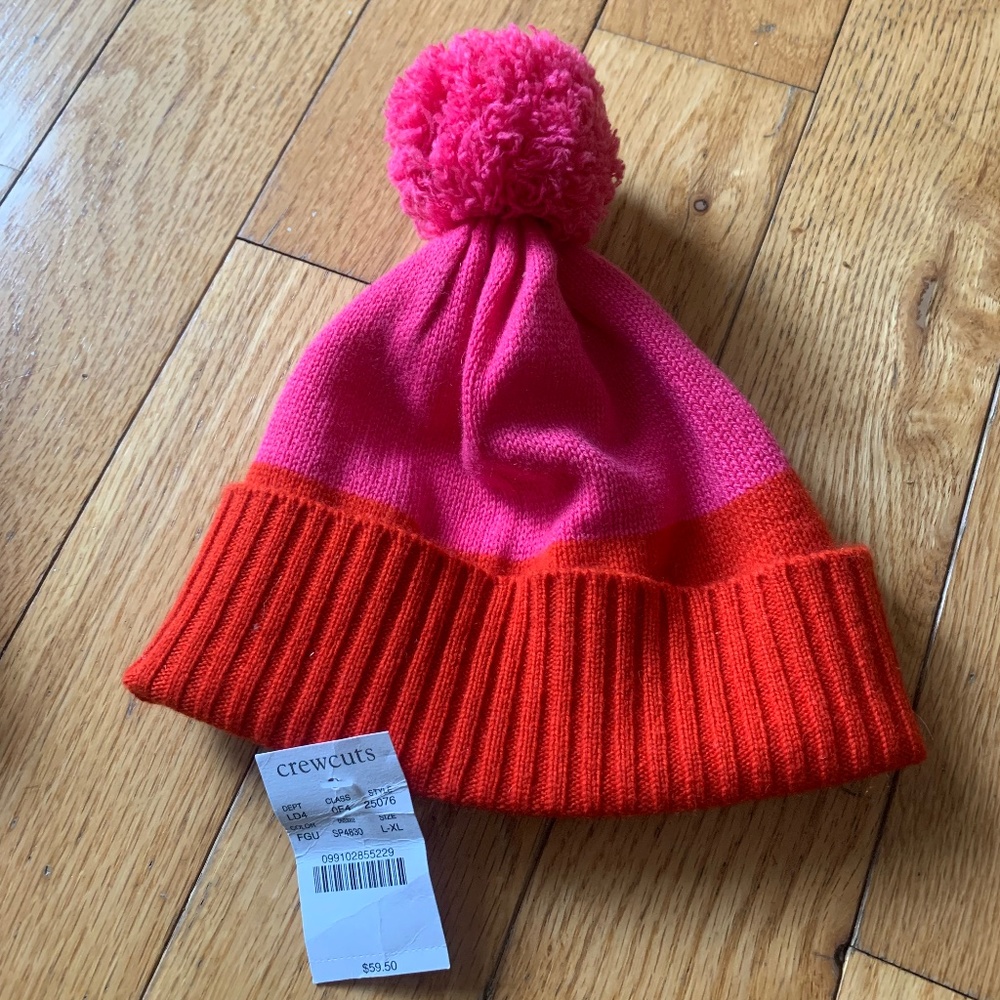 Crewcuts red and pink 100% cashmere hat for girl size L-XL